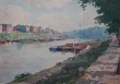 Peintre :   - Tableau : Bésème Paysage Fluvial avec péniches